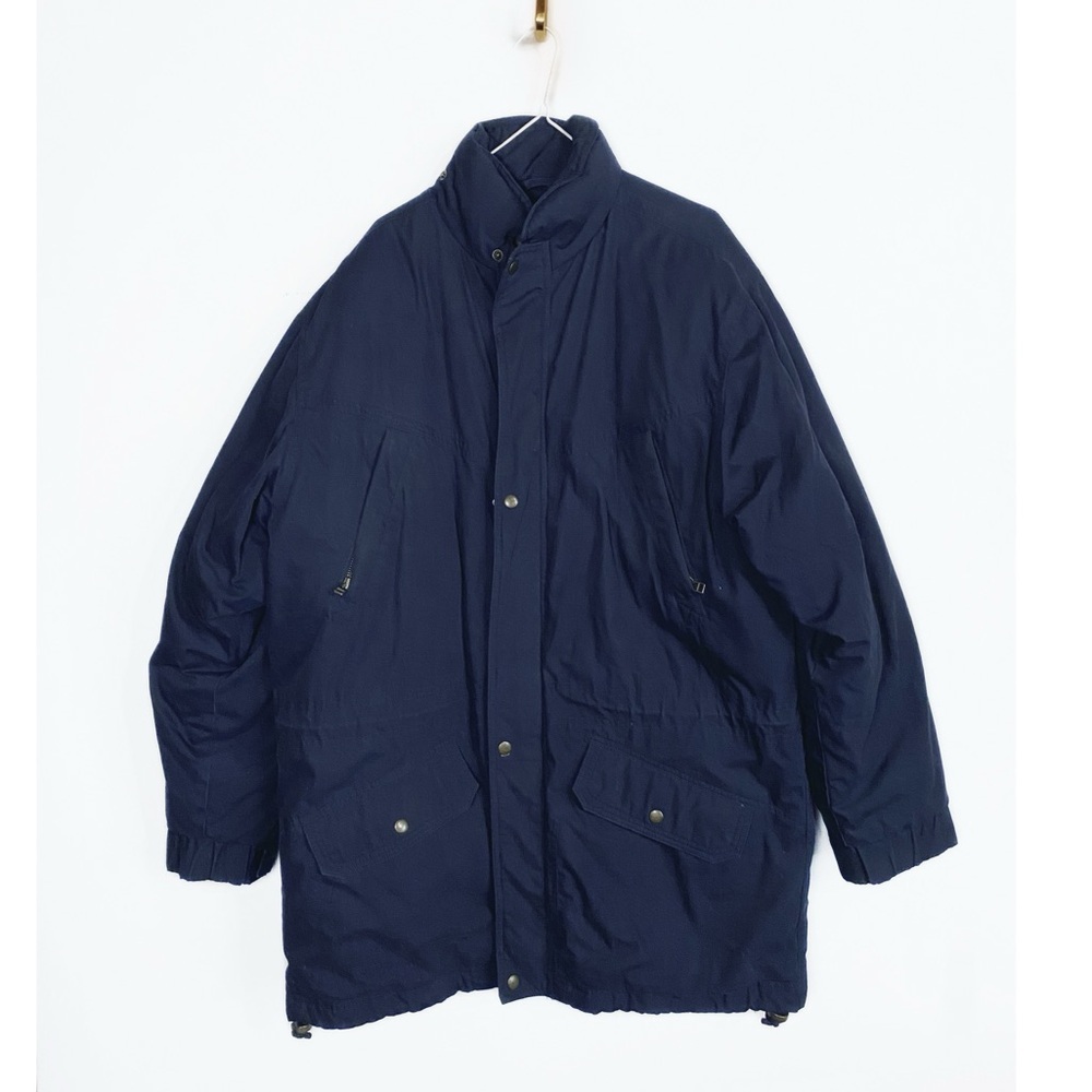 Vtg Woolrich Mens Puffer Goose Down fill Arctic Parka Navy Blue Zip Snap size M